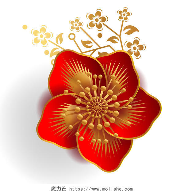 红色立体花瓣花朵新年装饰品素材